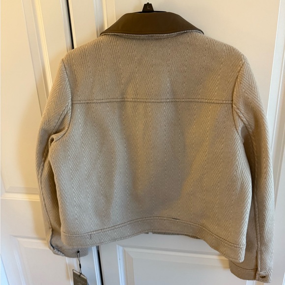 Tan and brown vintage jacket with faux leather collar zipper jacket size medium - Picture 3 of 8